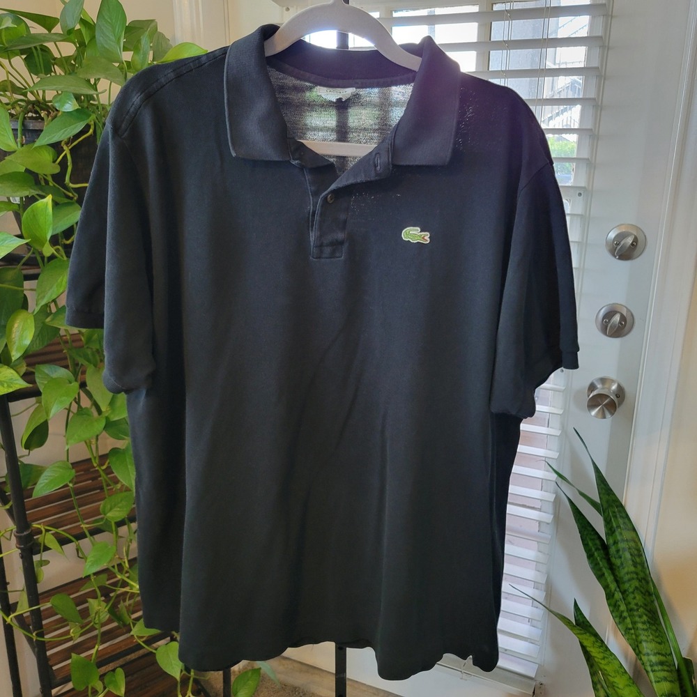 Lacoste Mens Black Pique Cotton Short Sleeve Polo Shirt Made in France Size 8